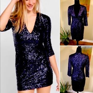 Express Sequin 3/4 Sleeve Navy Dress